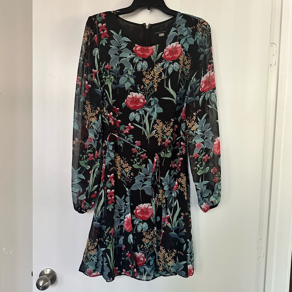 Tommy Hilfiger Black Dress with Red and Green Floral Design
